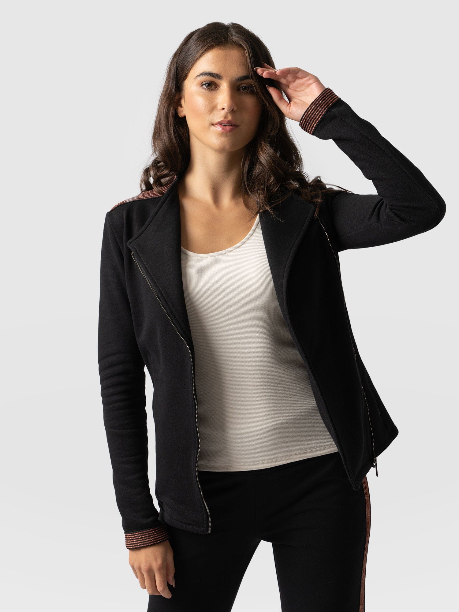 Cotton Biker Jacket Black & Bronze - Women's Jackets | Saint + Sofia® EU